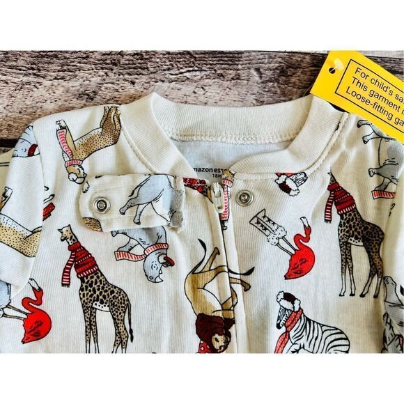 NWT Amazon Essentials Giraffe Zoo Animals Cotton Zipper Footies(2) 18 months - Picture 4 of 16